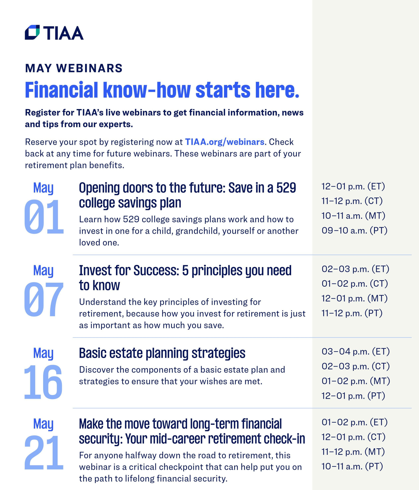 TIAA May Webinars